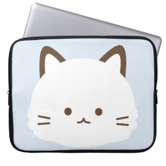 Capa Para Notebook Gato de rosto fofo com fundo azul pastel