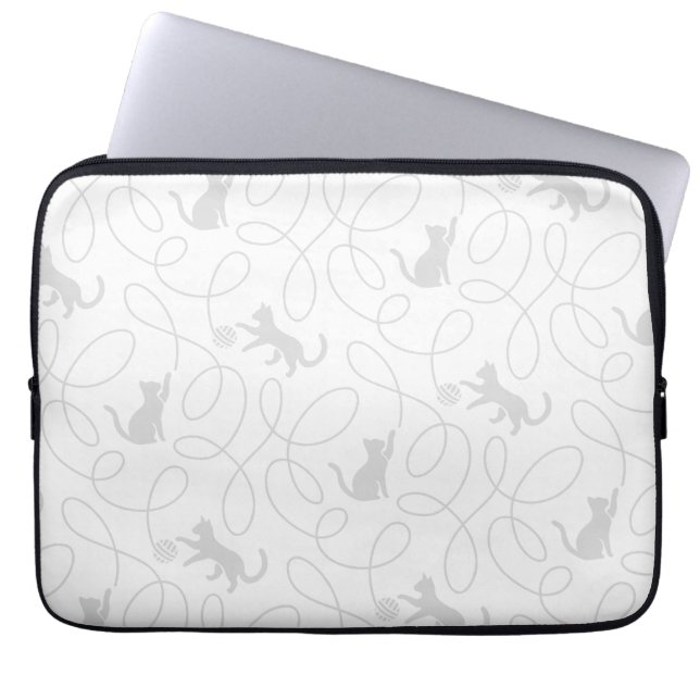 Capa Para Notebook Gato Divertido e Padrão de Bola de Lã Cinza Claro (Frente)