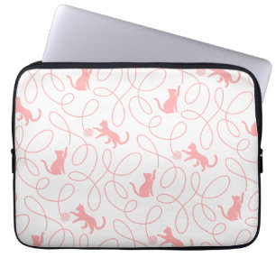 Capa Para Notebook Gato Divertido e Padrão de Bola de Linha Coral Cla