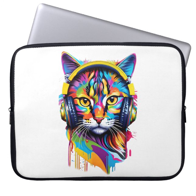 Capa Para Notebook Gato em fones de ouvido (Frente)