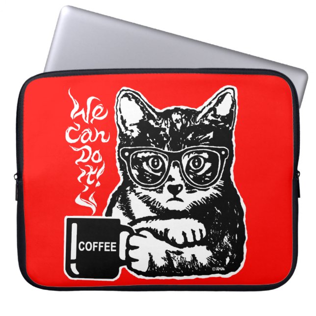 Capa Para Notebook Gato engraçado motivado pelo café (Frente)