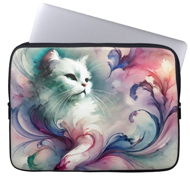 Capa Para Notebook Gato Etéreo em Aquarela (Frente)
