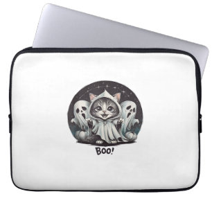 Capa Para Notebook Gato Fantasma Engraçado Boo Dia das Bruxas Animal