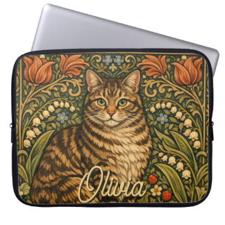 Capa Para Notebook Gato floral botânico vintage elegante