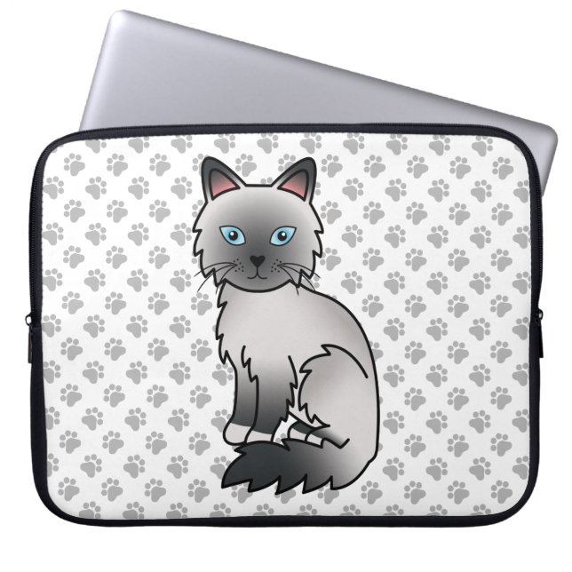 Capa Para Notebook Gato Fofo Birman / Ragdoll Ponto Azul & Patinhas (Frente)
