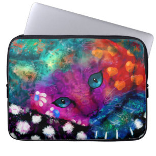 Capa Para Notebook Gato Gato Teal Roxo Abstrato Caprichoso Sonhador