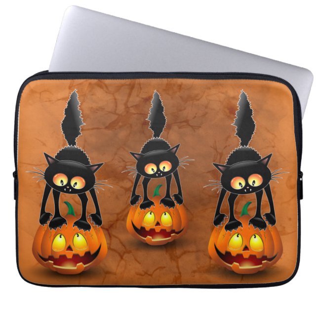 Capa Para Notebook Gato Halloween Cartoon Assustado em Pumpkin Mini B (Frente)