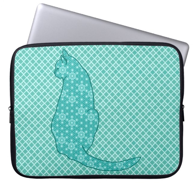 Capa Para Notebook Gato Japonês - Turquoise Kimono Impressão (Frente)