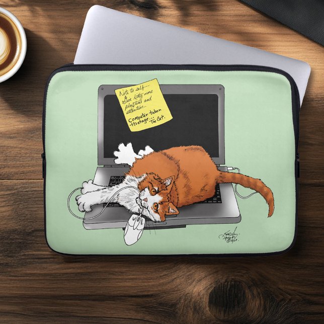 Capa Para Notebook Gato Laranja Engraçado Notebook Verde Trabalho Cas (Criador carregado)