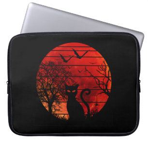 CAPA PARA NOTEBOOK GATO LUA VERMELHA NOITE AMANTE DE GATOS PRETOS