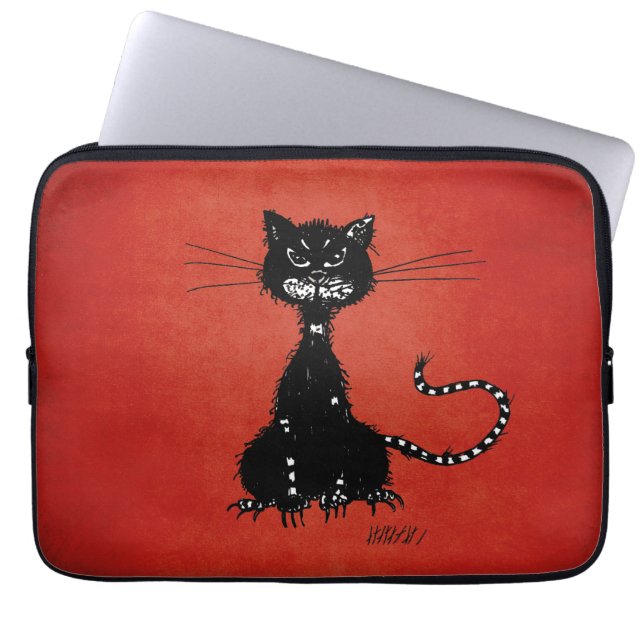 Capa Para Notebook Gato Mau preto vermelho irregular (Frente)