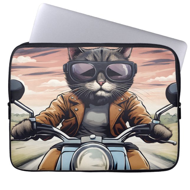 Capa Para Notebook Gato na moto (Frente)