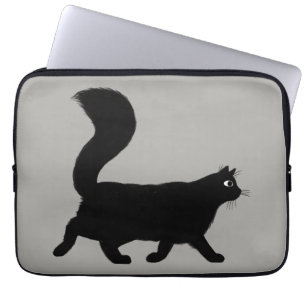 Capa Para Notebook Gato Negra Andando Gatinho legal com a Cauda Flu