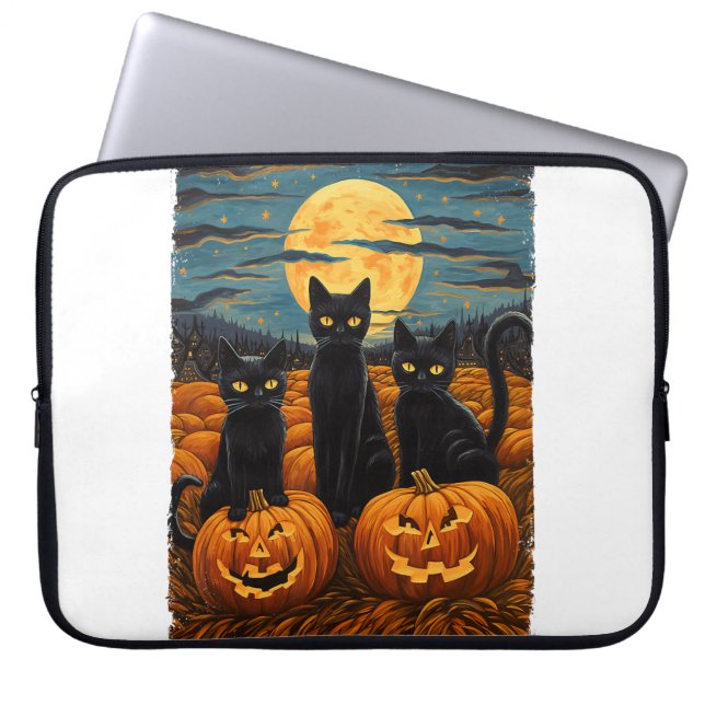 Capa Para Notebook Gato Negro Halloween Gata Amada Noite Estrelada Ga (Frente)