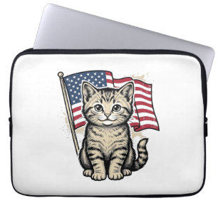 Capa Para Notebook Gato Patriótico com Vetor Vintage de Bandeira Amer