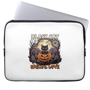 Capa Para Notebook Gato Preto Amor Especial Halloween Abóbora Lua Che