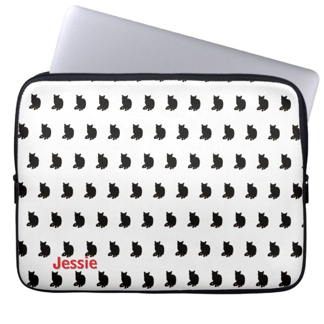 Capa Para Notebook Gato Preto (Branco) (Frente)