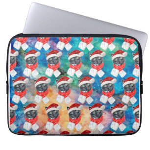 Capa Para Notebook Gato Preto com Cachecol Vermelho Natal Divertido