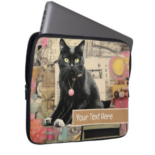 Capa Para Notebook Gato preto com colagem de patas brancas