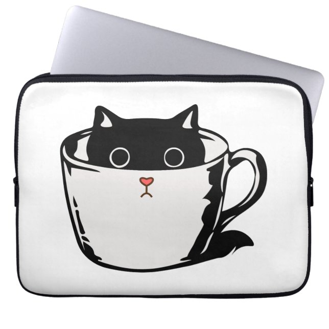 Capa Para Notebook Gato preto com nariz vermelho escondido em um copo (Frente)