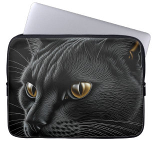 Capa Para Notebook Gato Preto de IA com Olhos Amarelos