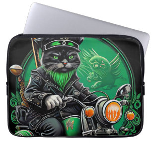 Capa Para Notebook Gato Preto dirigindo bicicleta no Dia de São Patrí