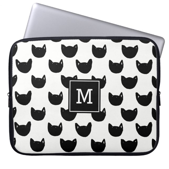 Capa Para Notebook Gato preto do Doodle Girls Monograma Personalizado (Frente)