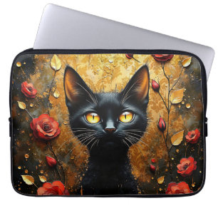 Capa Para Notebook Gato Preto e Rosas