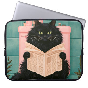 Capa Para Notebook Gato preto engraçado no banheiro
