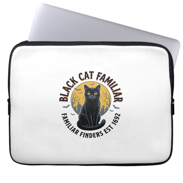 Capa Para Notebook Gato Preto Familiar Design de Resgate de Halloween (Frente)
