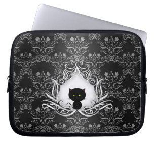Capa Para Notebook Gato Preto Fofo em Damasco