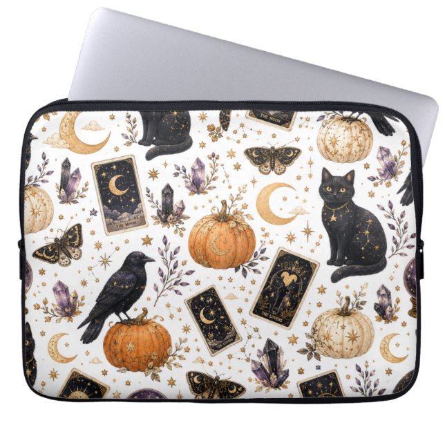 Capa Para Notebook Gato Preto Místico Halloween Tarot Celestial  (Frente)