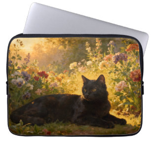 Capa Para Notebook Gato Preto nas Flores I