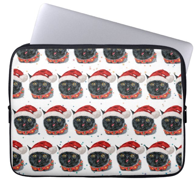 Capa Para Notebook Gato Preto Natal Engraçado Aquarela (Frente)