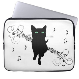 Capa Para Notebook Gato Preto Rodeado por Notas Musicais Sussurrantes