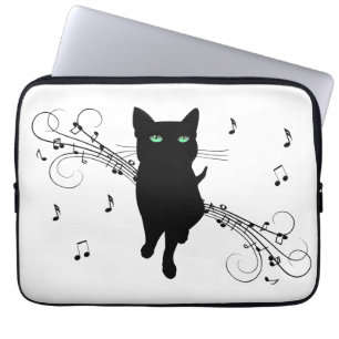 Capa Para Notebook Gato Preto Rodeado por Notas Musicais Sussurrantes