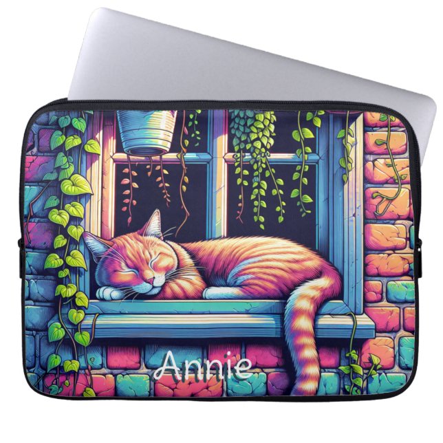 Capa Para Notebook Gato Sonolento na Janela Encher Arte Ai Personaliz (Frente)