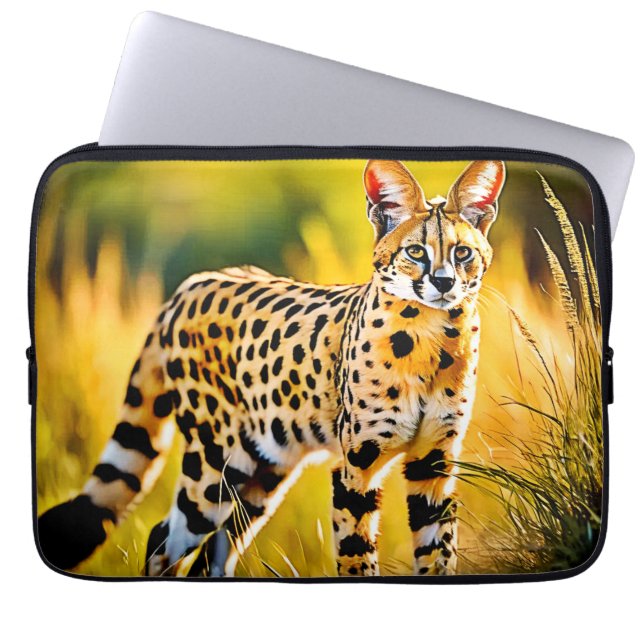 Capa Para Notebook Gato Spotado de Savannah Serval Africano (Frente)