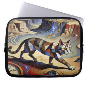 Capa Para Notebook Gato Surrealista Derretendo Relógios Inspirado em
