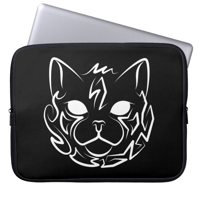 Capa Para Notebook Gato Tribal Negro e Branco (Frente)