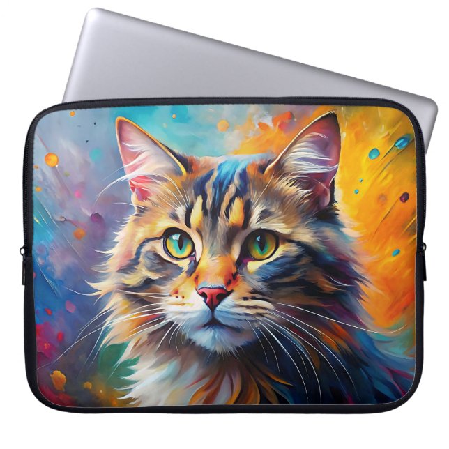 CAPA PARA NOTEBOOK GATO XADREZ MARROM COM ESTILO POP ART (Frente)