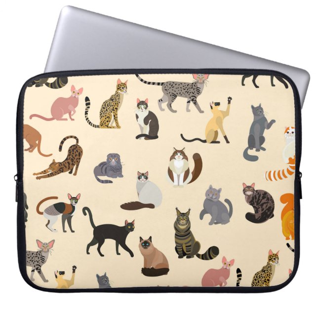 Capa Para Notebook Gatos Coloridos: Diferentes Padrões De Raças (Frente)