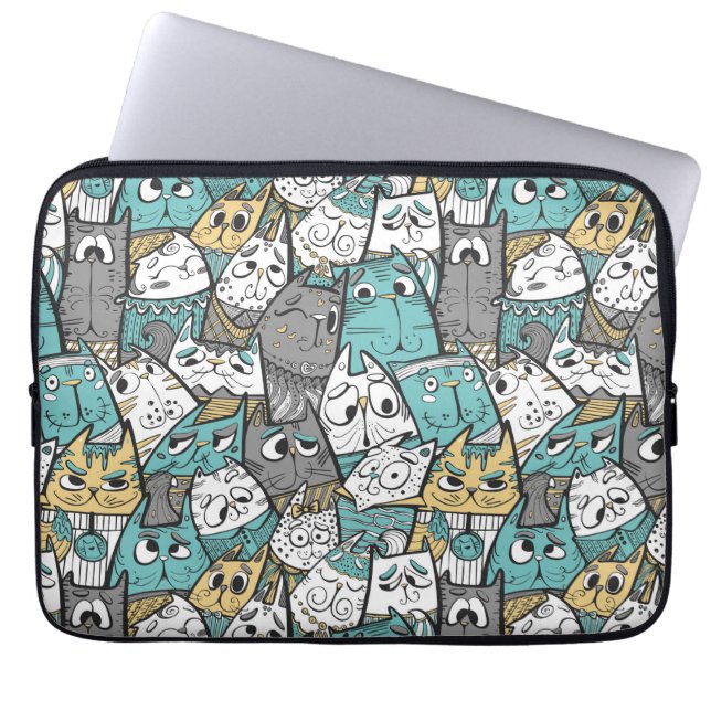 Capa Para Notebook Gatos de Desenho Animado Divertidos (Frente)