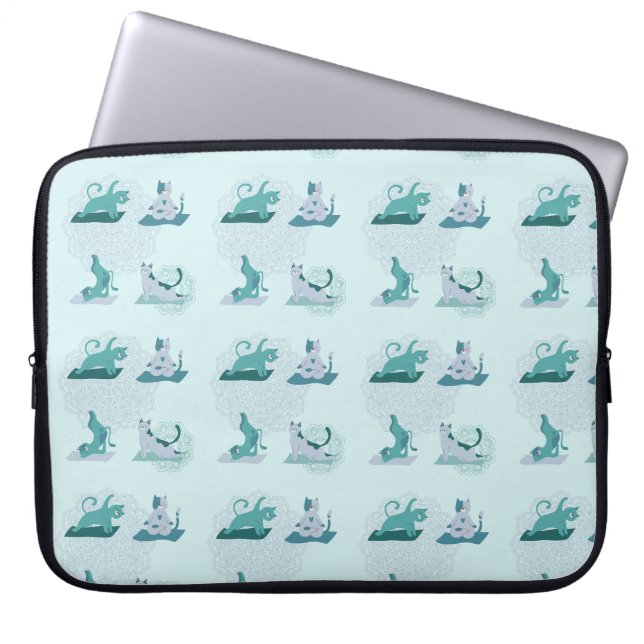 Capa Para Notebook Gatos de Yoga Verdes (Frente)