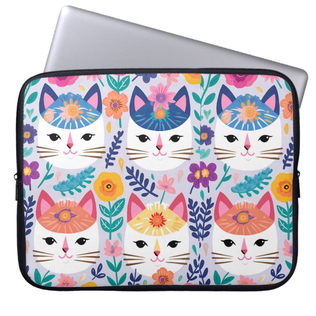 Capa Para Notebook Gatos E Flores (Frente)