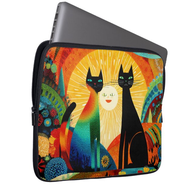 Capa Para Notebook Gatos em Fundo Colorido (Frente Esquerda)