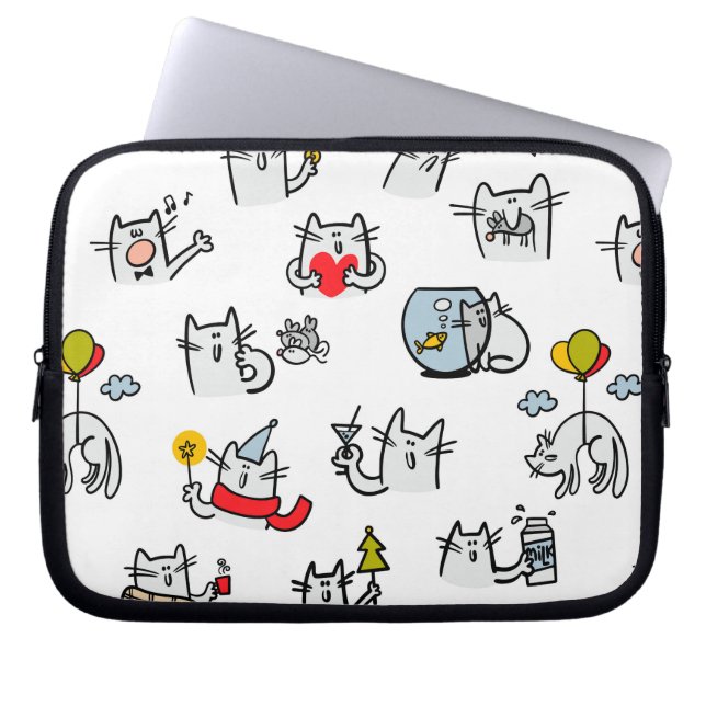 Capa Para Notebook Gatos engraçados, leite e magia. (Frente)