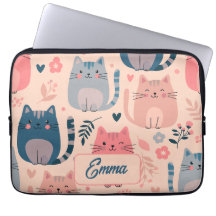 Gatos Fofos e Padrão Floral Monograma Personalizad