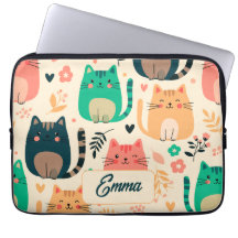 Gatos Fofos e Padrão Floral Monograma Personalizad