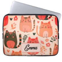 Gatos Fofos e Padrão Floral Monograma Personalizad
